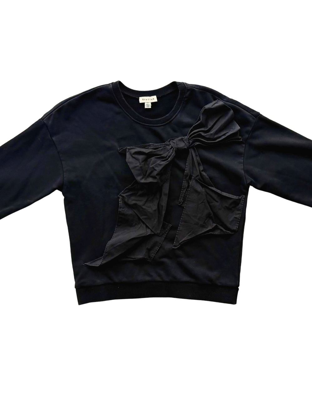 Stellah Anthropologie Black Bow Crew Sweatshirt XS